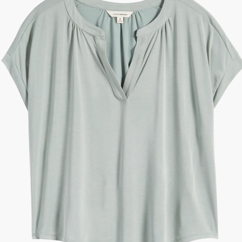 NWT LUCKY BRAND NOTCH TOP "SWING" SHORT SLEEVE TOP IN CHINOIS GREEN